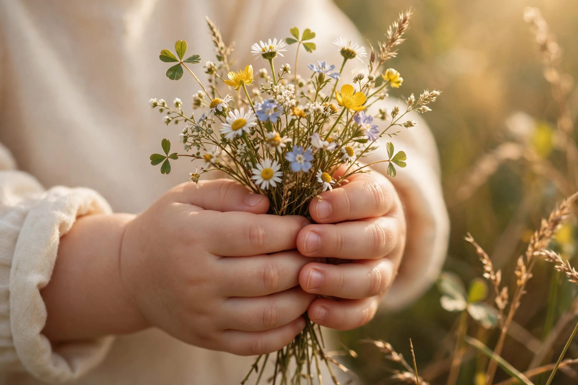 Warm fairy lights glowing in golden tones against a soft cream background