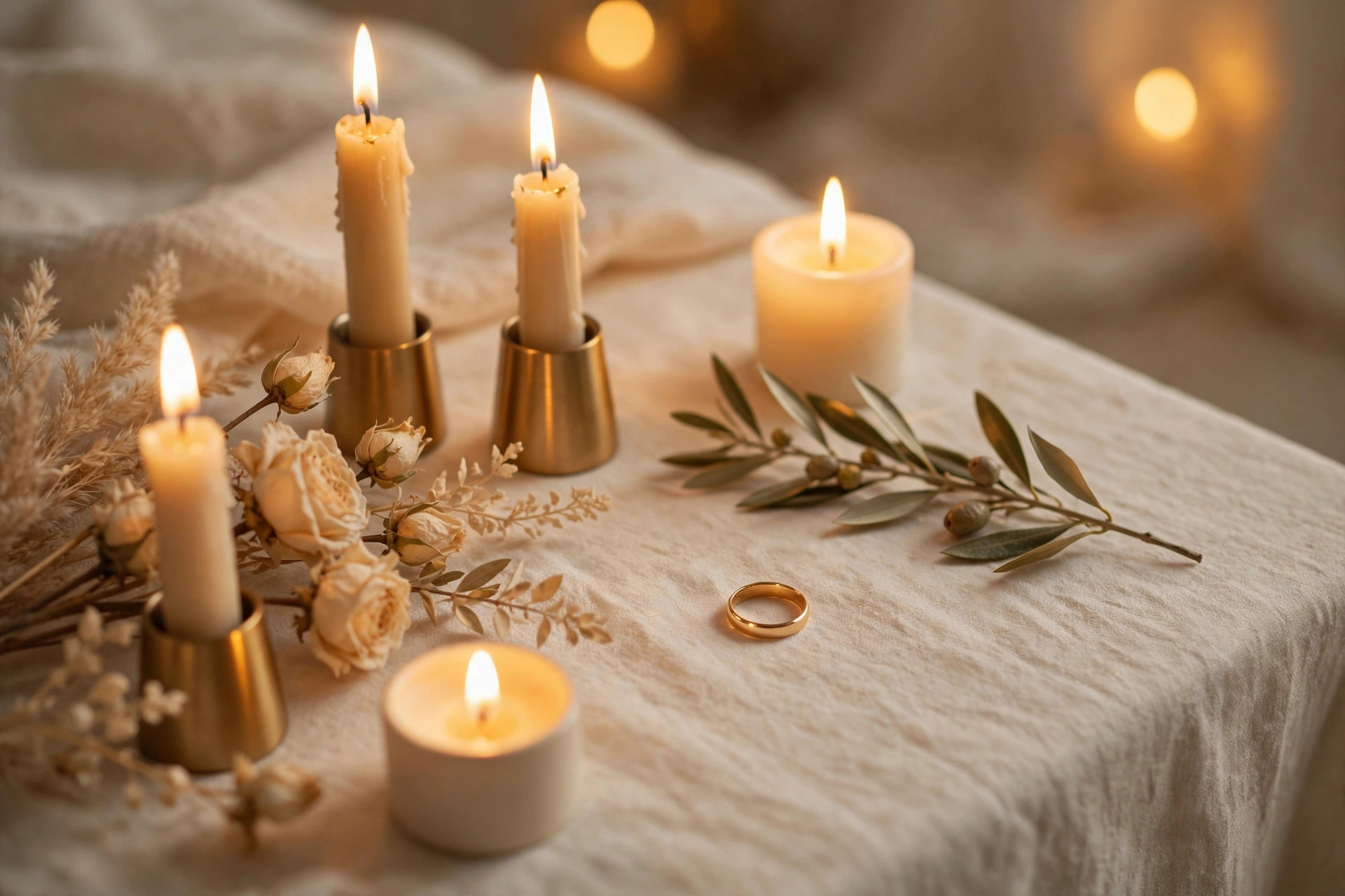 Warm candlelight and soft golden tones, a peaceful blessing for a new husband
